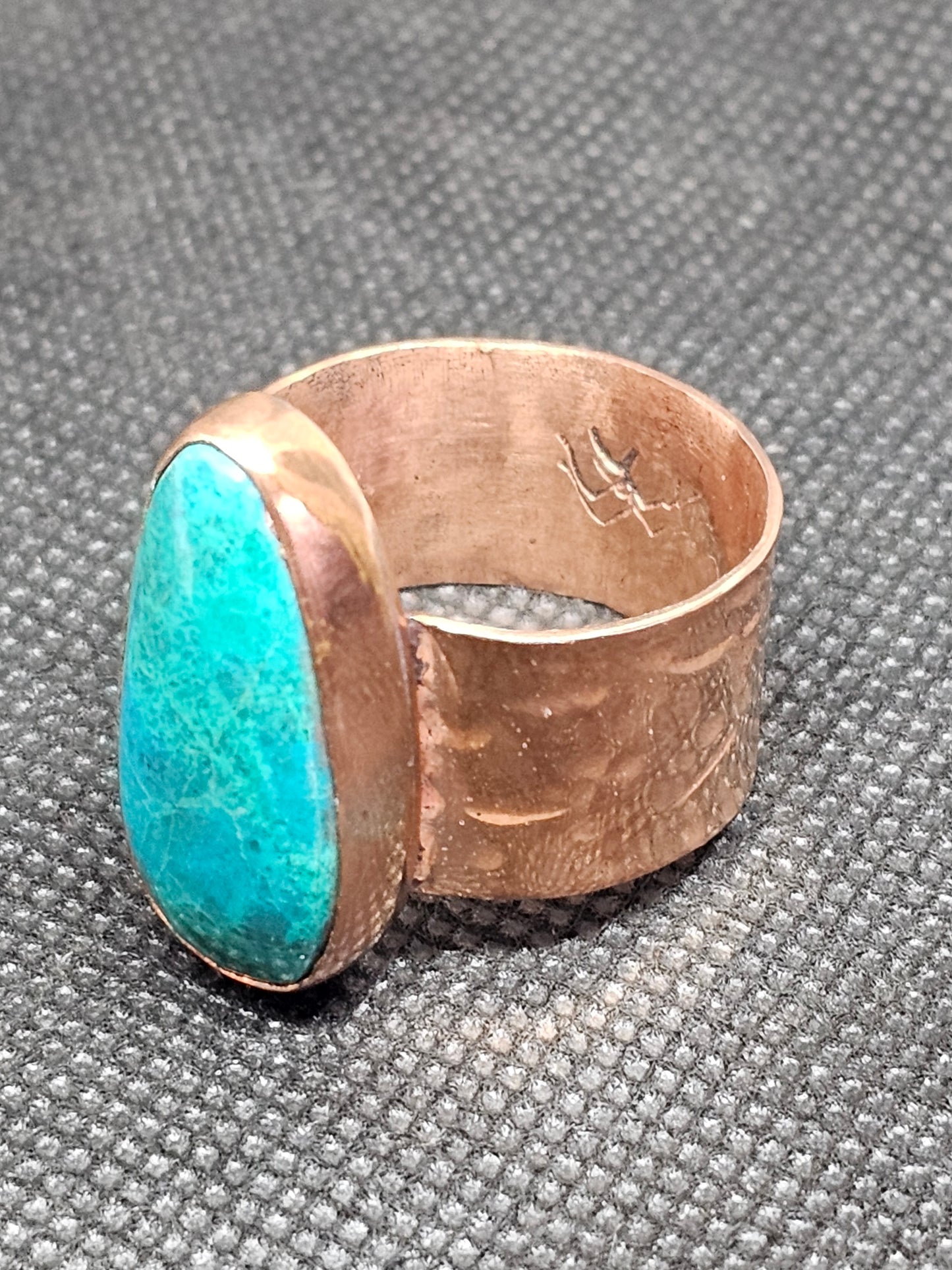 large handmade copper turquoise ring size 14