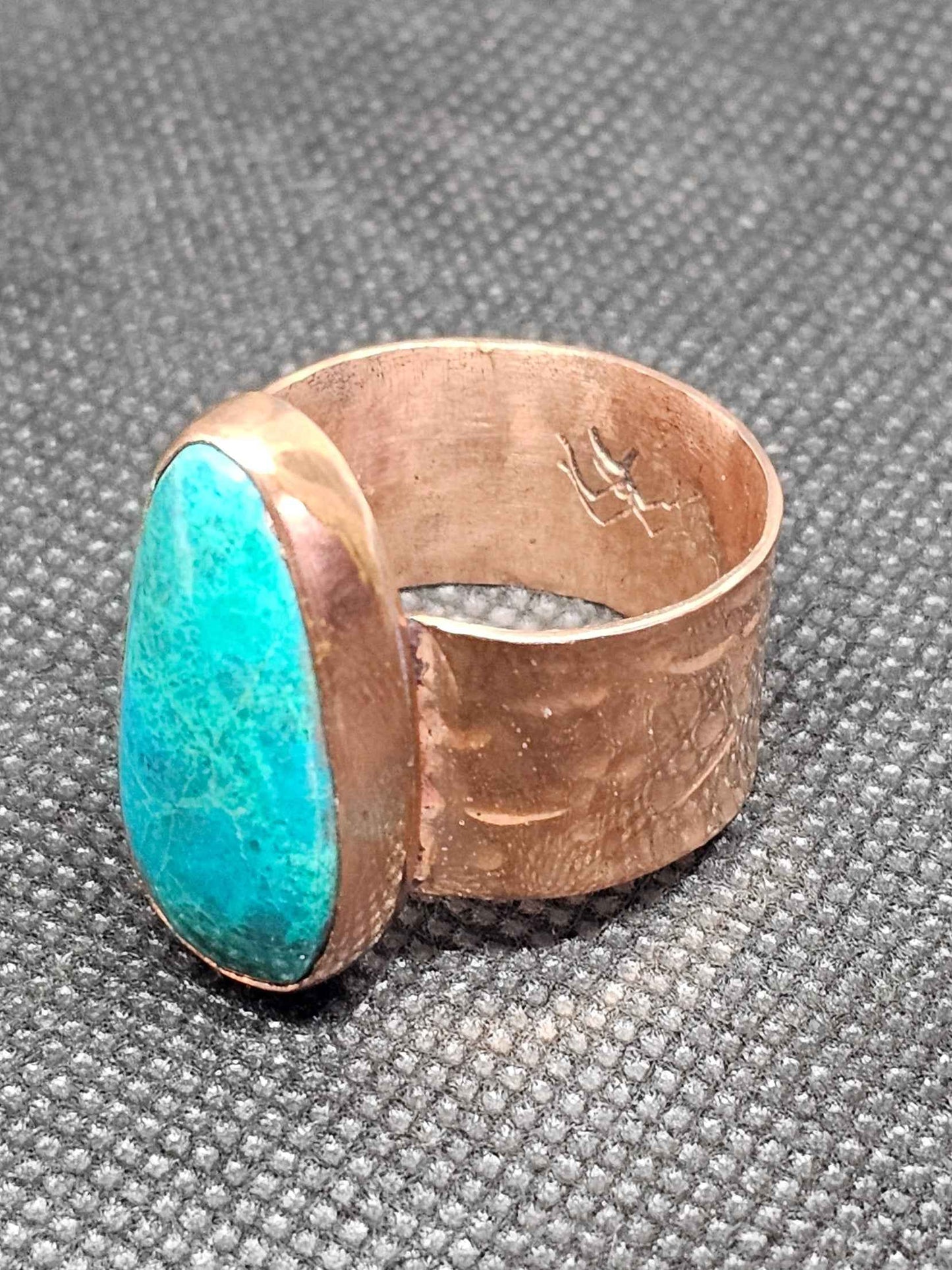 large handmade copper turquoise ring size 14