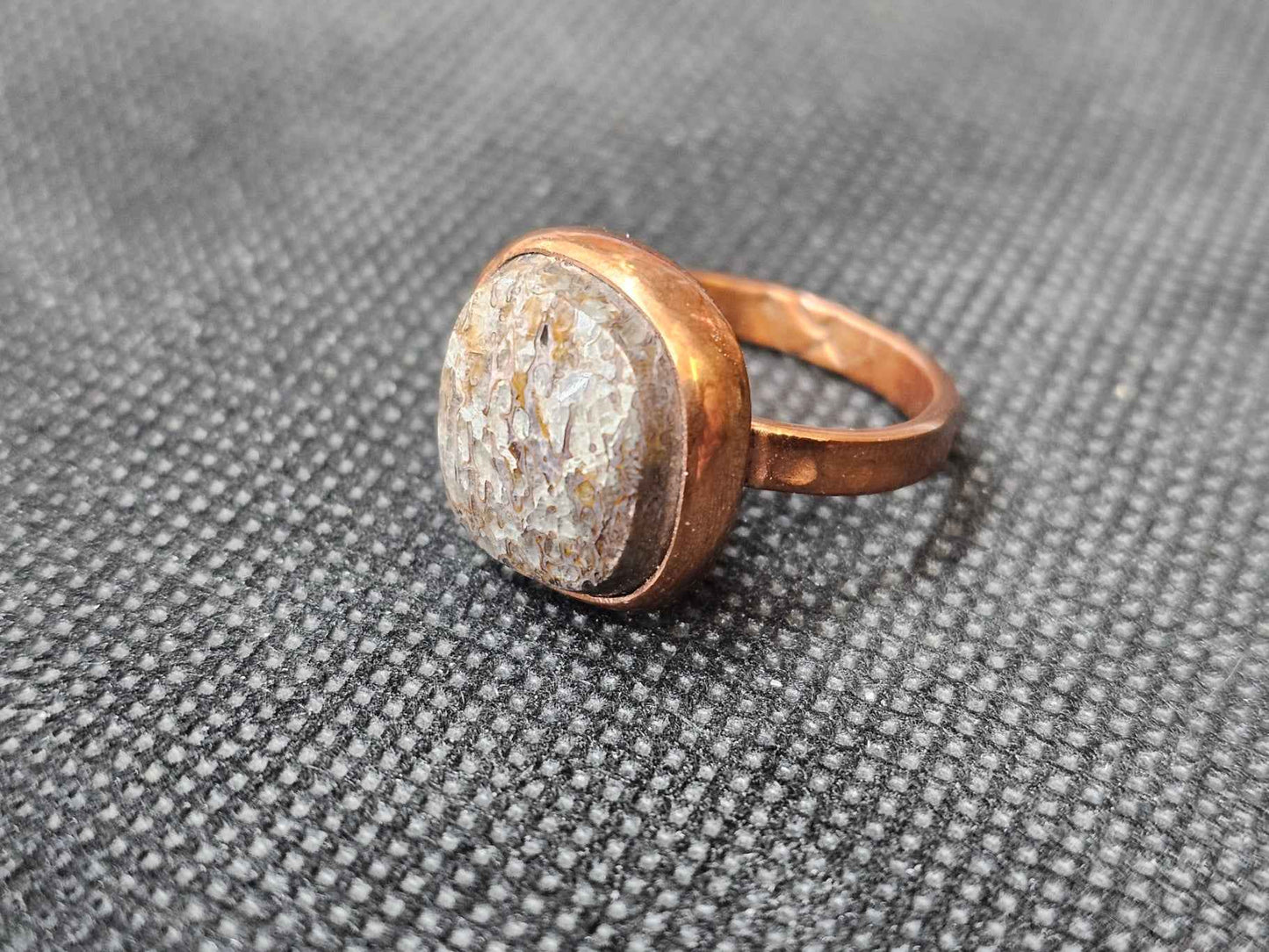 hand crafted copper dinosaur gembone ring size 8