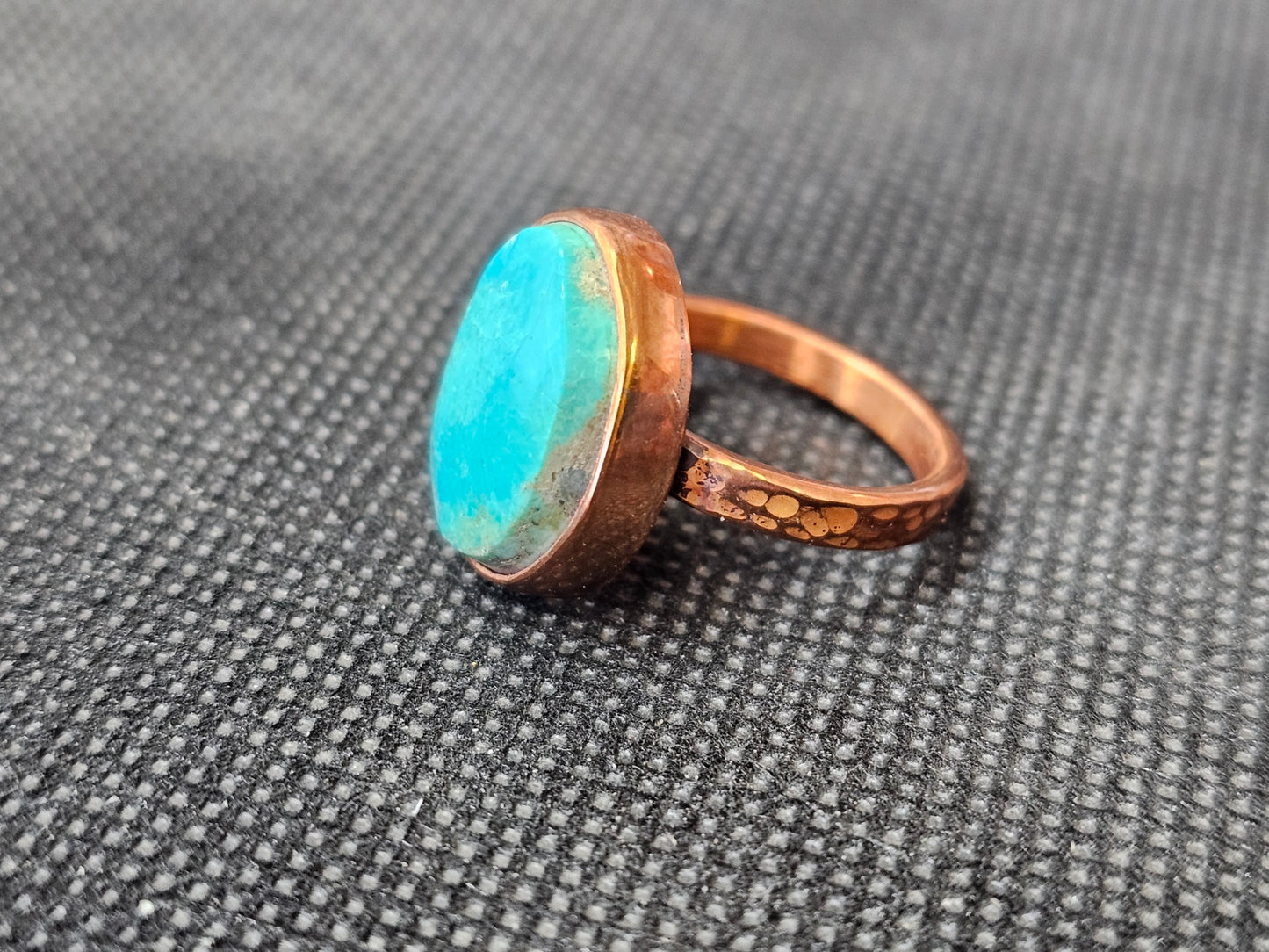 Custom Turquoise Copper Ring, Size 7 Handcrafted Oval Cabochon Statement Ring