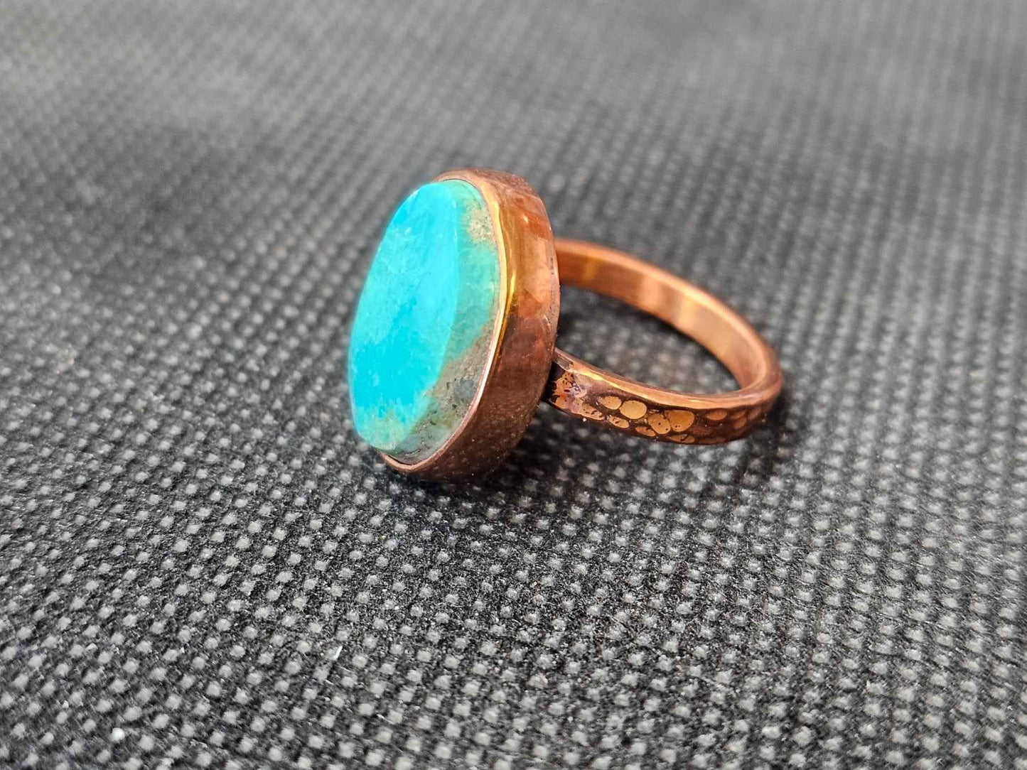 Custom Turquoise Copper Ring, Size 7 Handcrafted Oval Cabochon Statement Ring