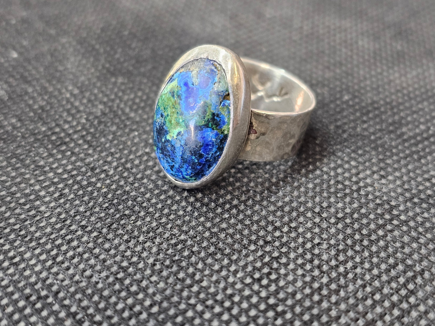 Custom Azurite Malachite Silver Statement Ring, Size 7 Handcrafted Oval Crystal Ring