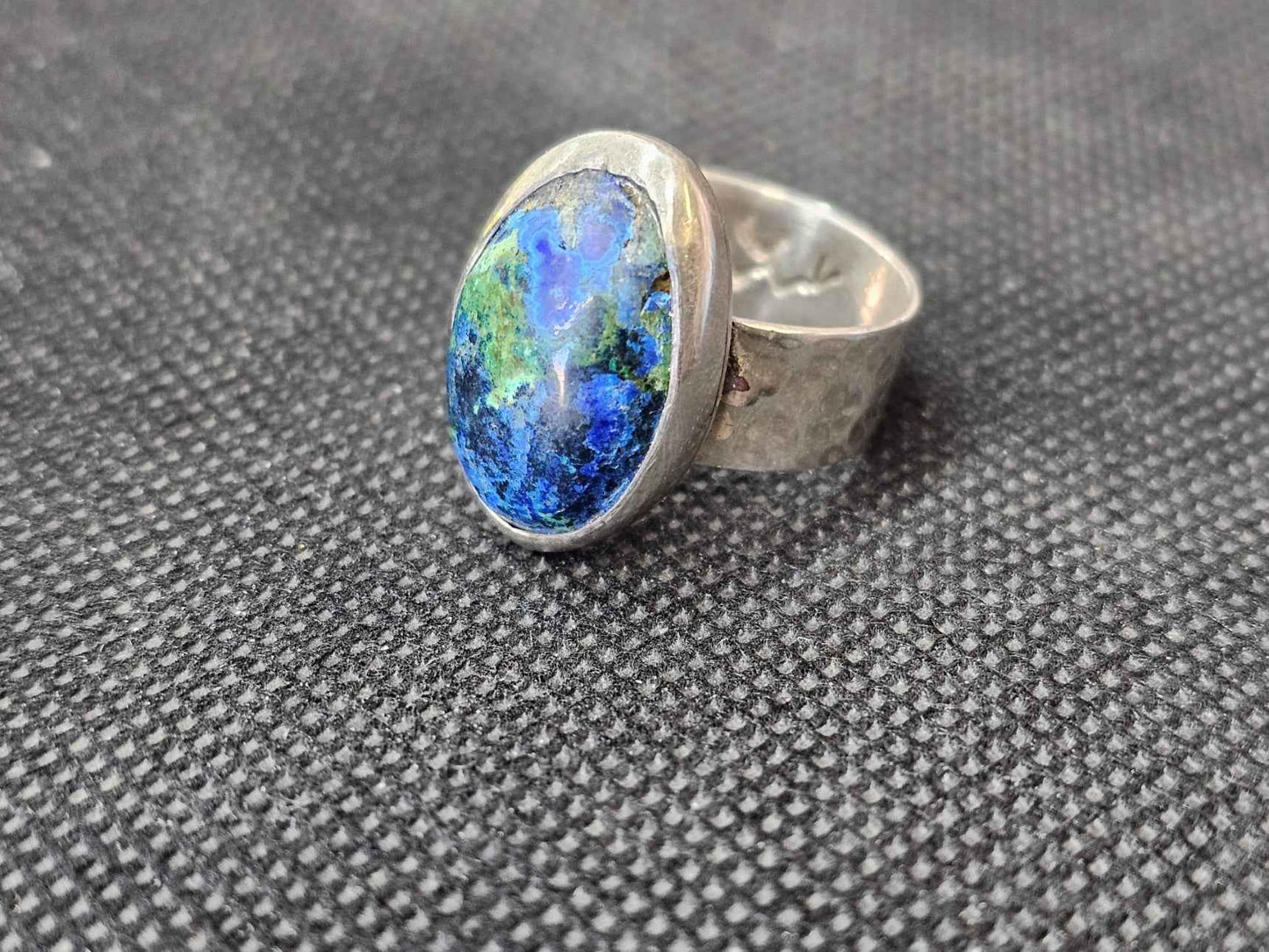 Custom Azurite Malachite Silver Statement Ring, Size 7 Handcrafted Oval Crystal Ring