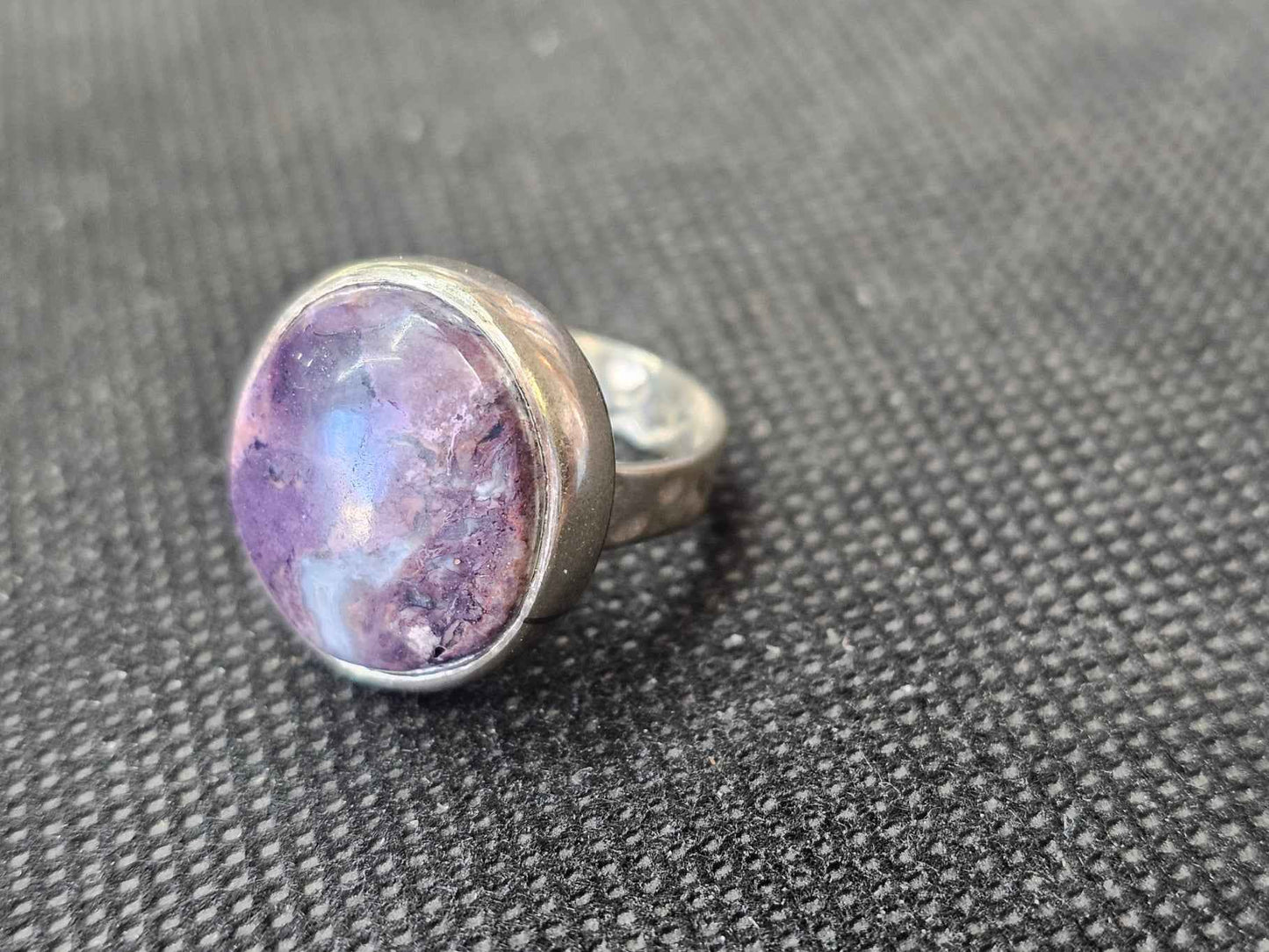Custom Utah Tiffany Stone Silver Ring, Size 5.5 Handcrafted Round Statement Ring