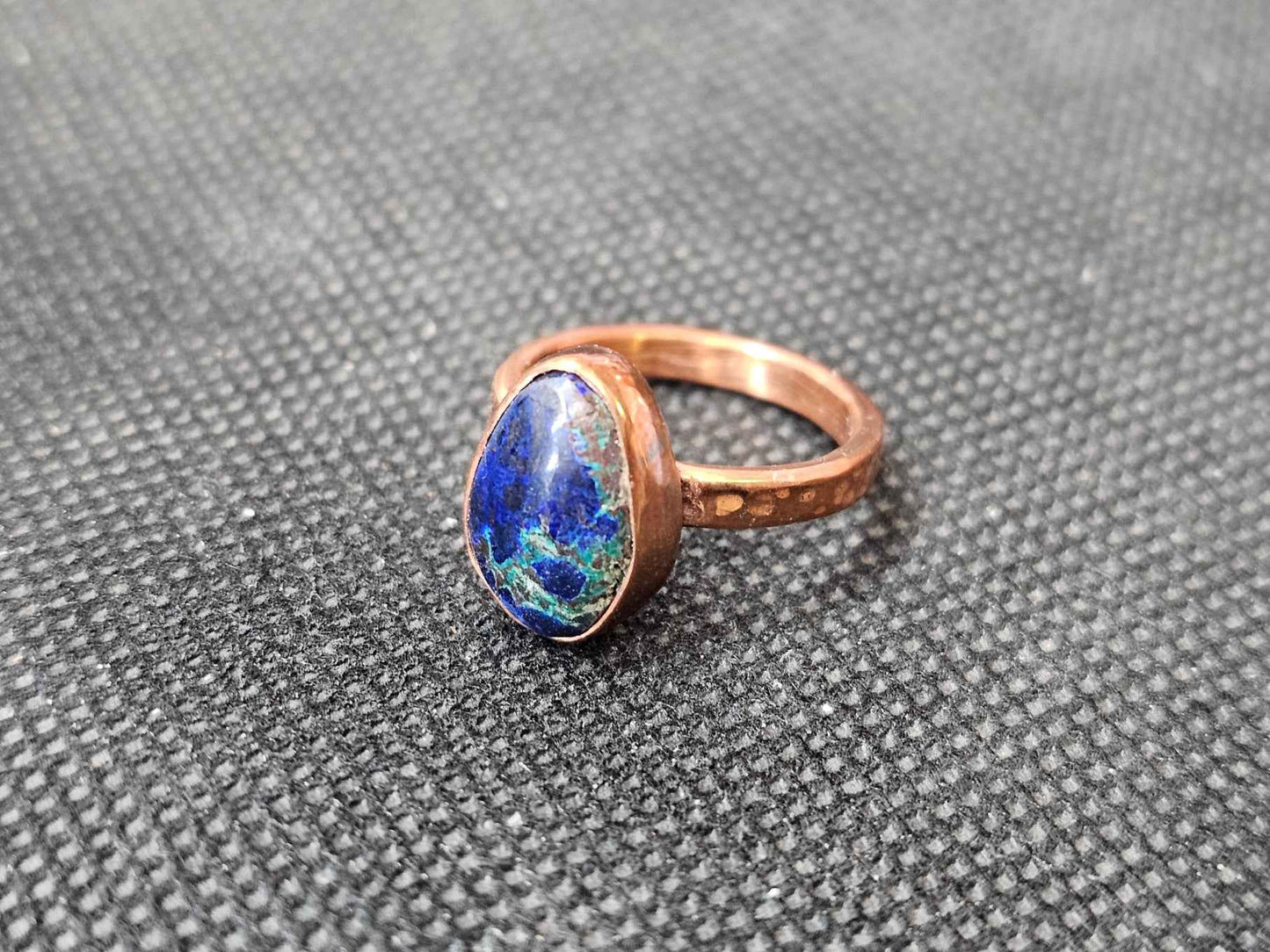 Custom Azurite Malachite Copper Ring, Size 6 Handcrafted Teardrop Statement Ring