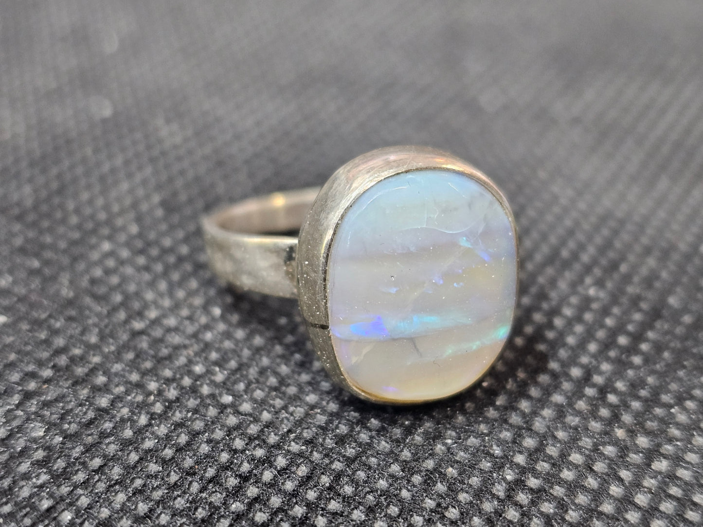 Handcrafted Silver Australian Lightning Ridge Opal Ring (Size 7)