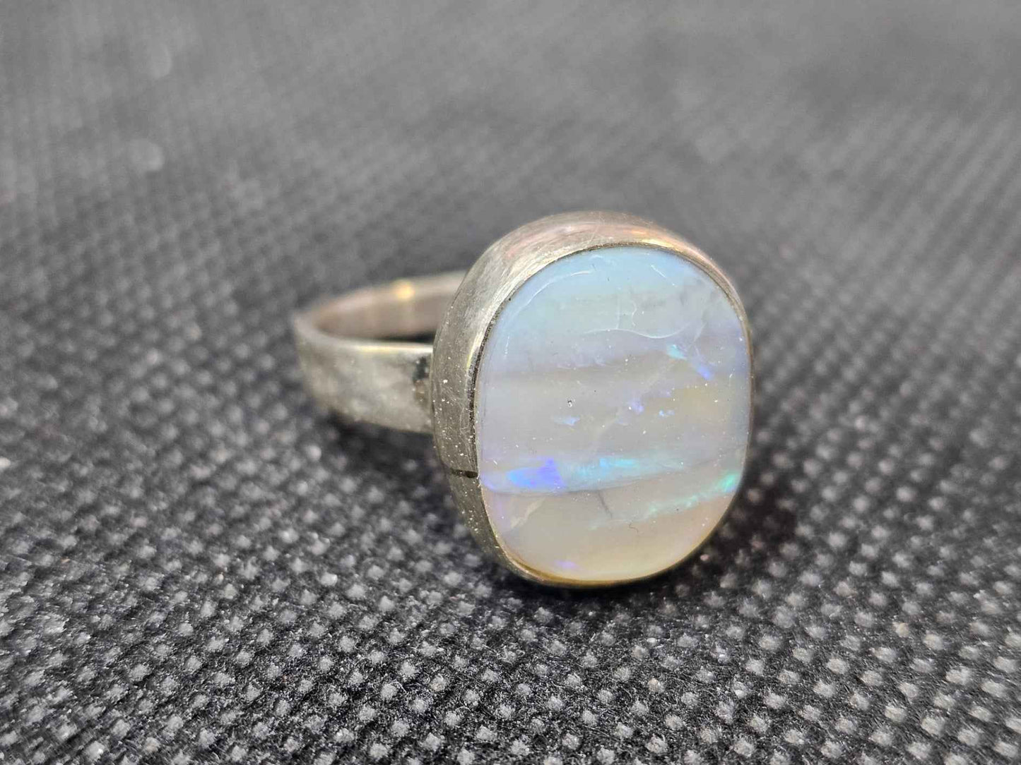 Handcrafted Silver Australian Lightning Ridge Opal Ring (Size 7)