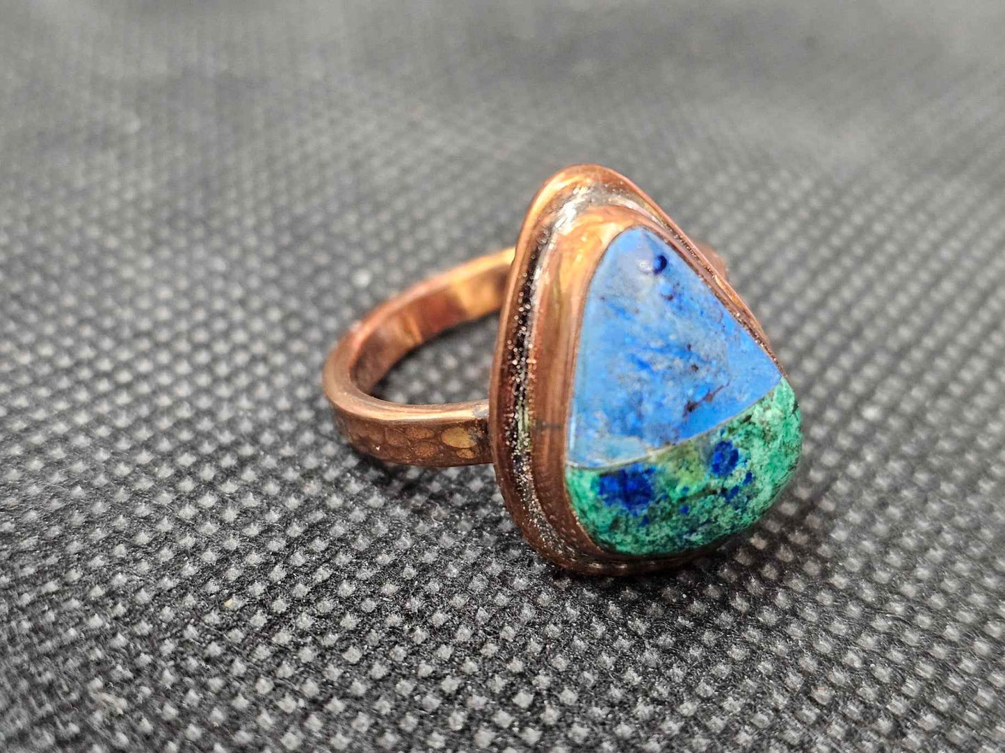 Handmade Copper Azurite Malachite Ring - Size 8 Teardrop Gemstone Ring