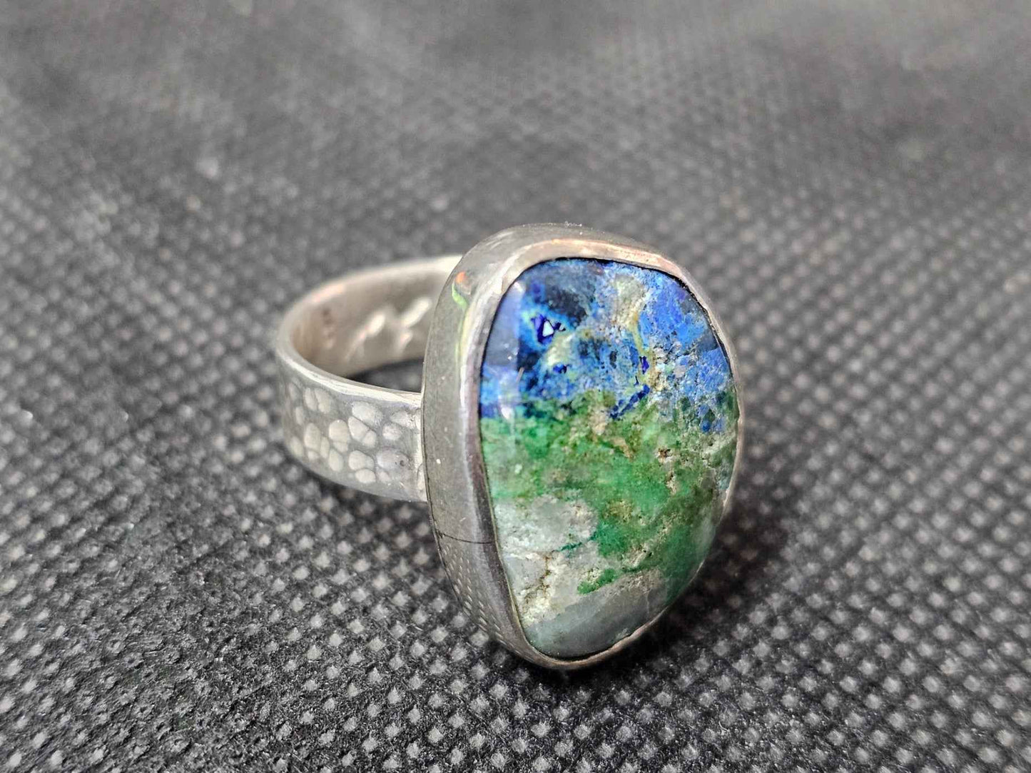 Handmade Silver Azurite Malachite Ring - Size 8 Sterling Silver Gemstone Ring