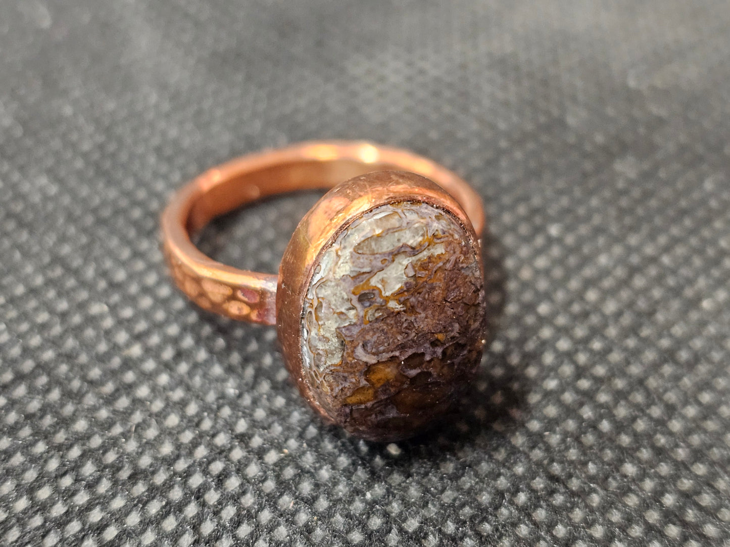 Handmade Copper Dinosaur Gembone Ring - Custom Size 7 Fossil Jewelry