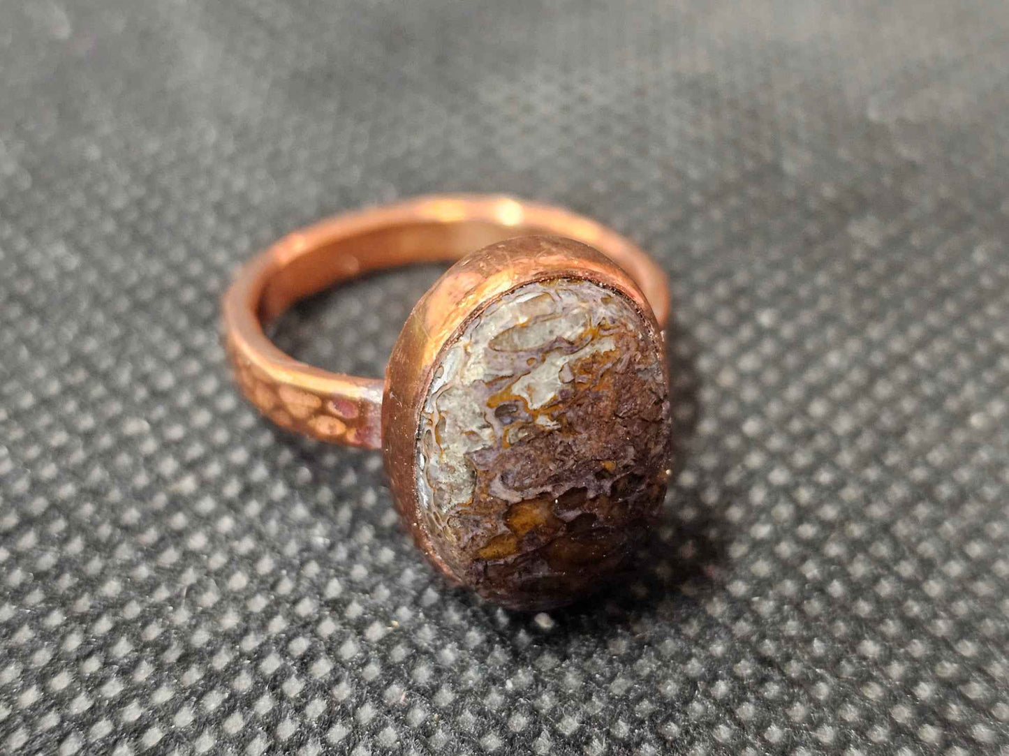 Handmade Copper Dinosaur Gembone Ring - Custom Size 7 Fossil Jewelry