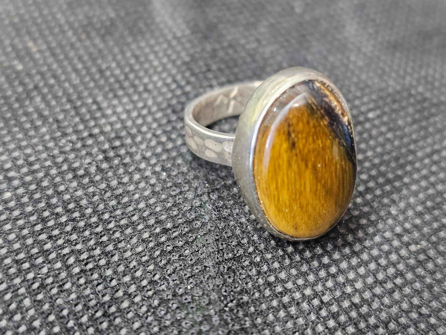 Handmade Silver Tiger's Eye Ring - Size 6.5 Sterling Silver Statement Ring
