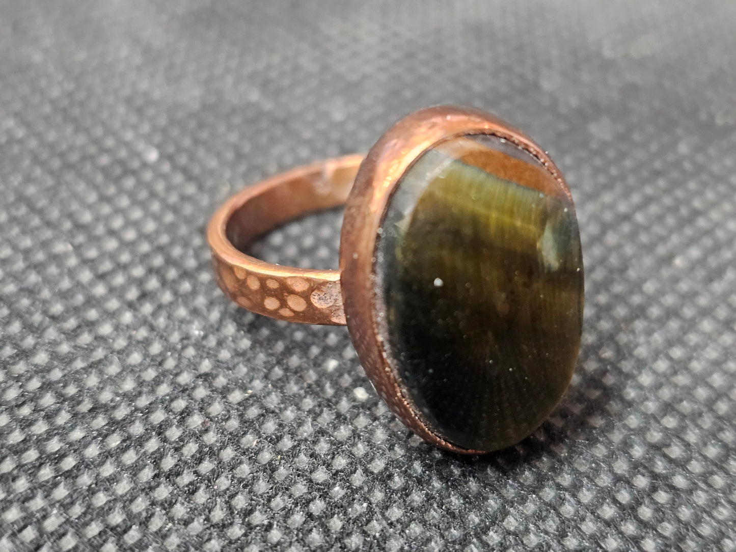 Natural Oval Tiger's Eye Copper Ring, Size 7 Gemstone Jewelry