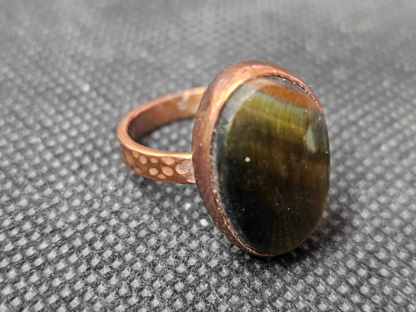 Natural Oval Tiger's Eye Copper Ring, Size 7 Gemstone Jewelry