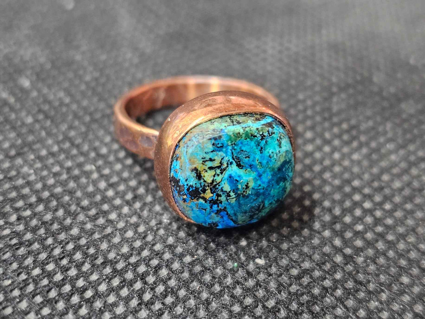 Natural Blue Turquoise Copper Ring, Size 5 Rounded Square Gemstone Jewelry