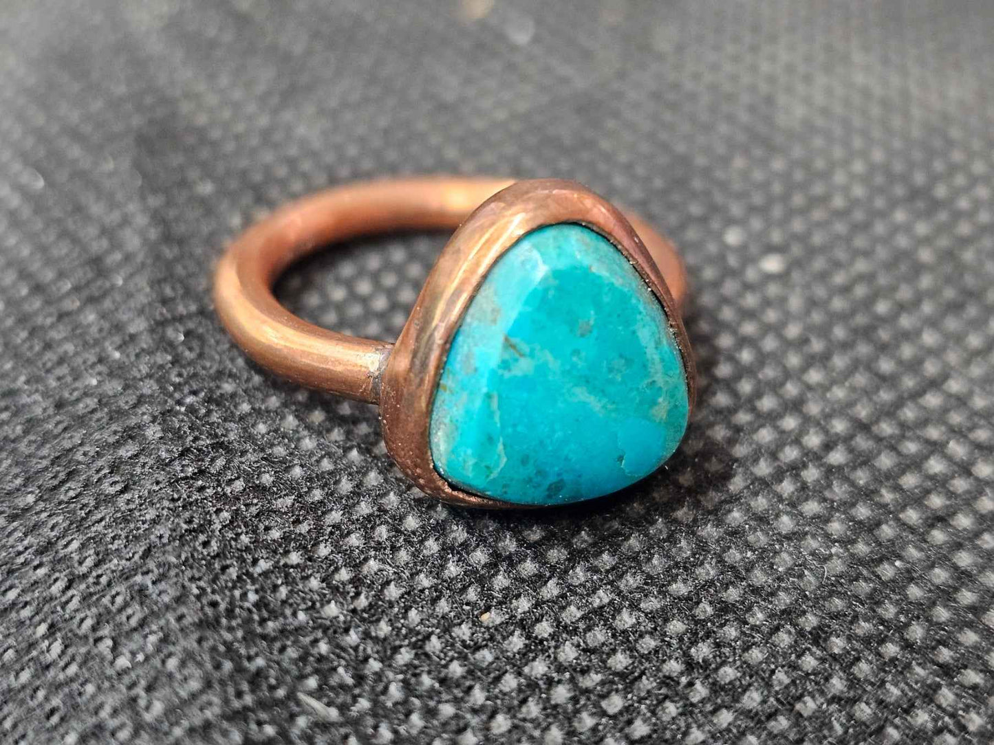 Natural Blue Turquoise Copper Ring, Size 6 Triangle Gemstone Jewelry