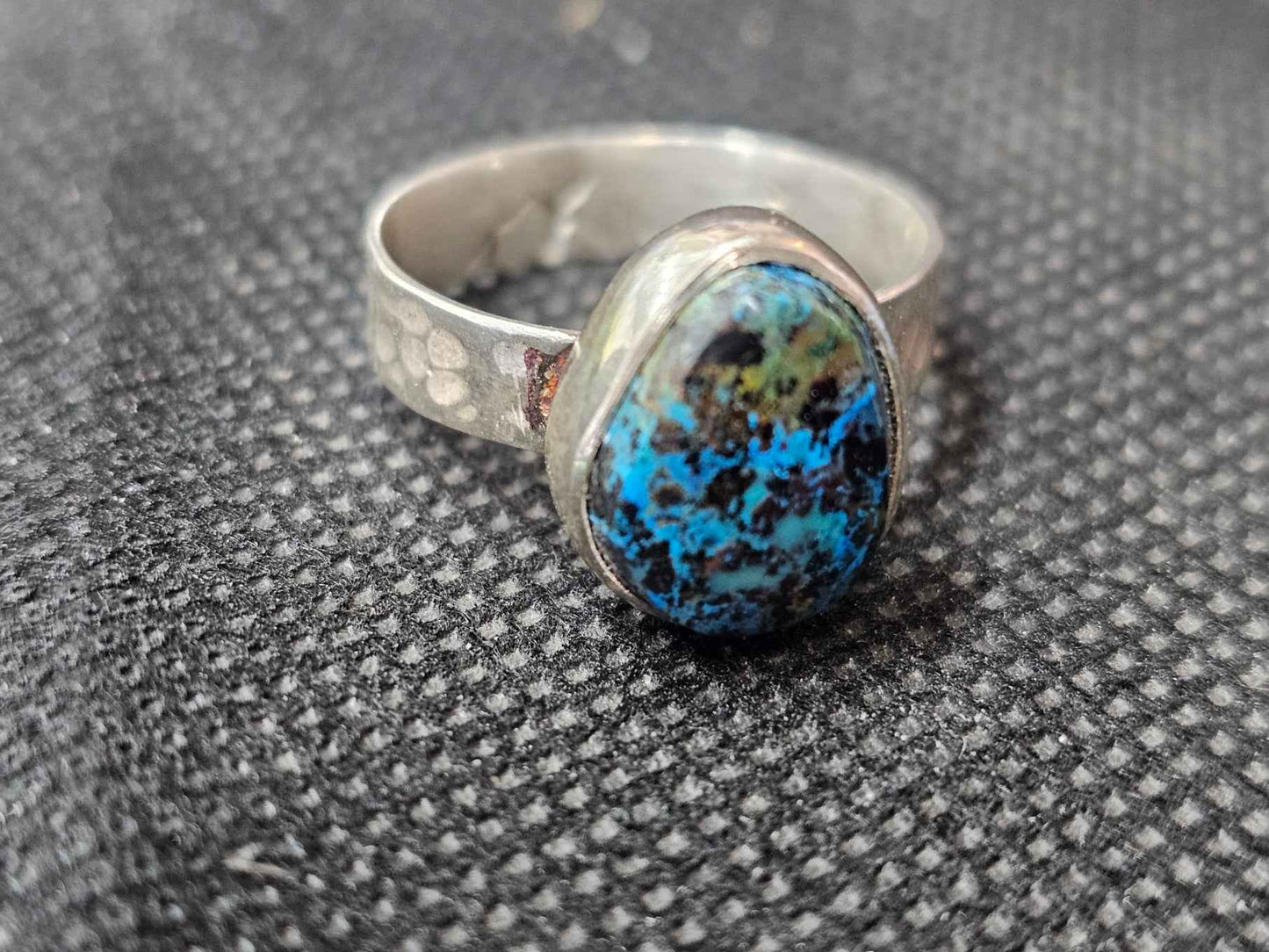 Natural Blue-Green Matrix Turquoise Silver Ring, Size 8 Fine Jewelry