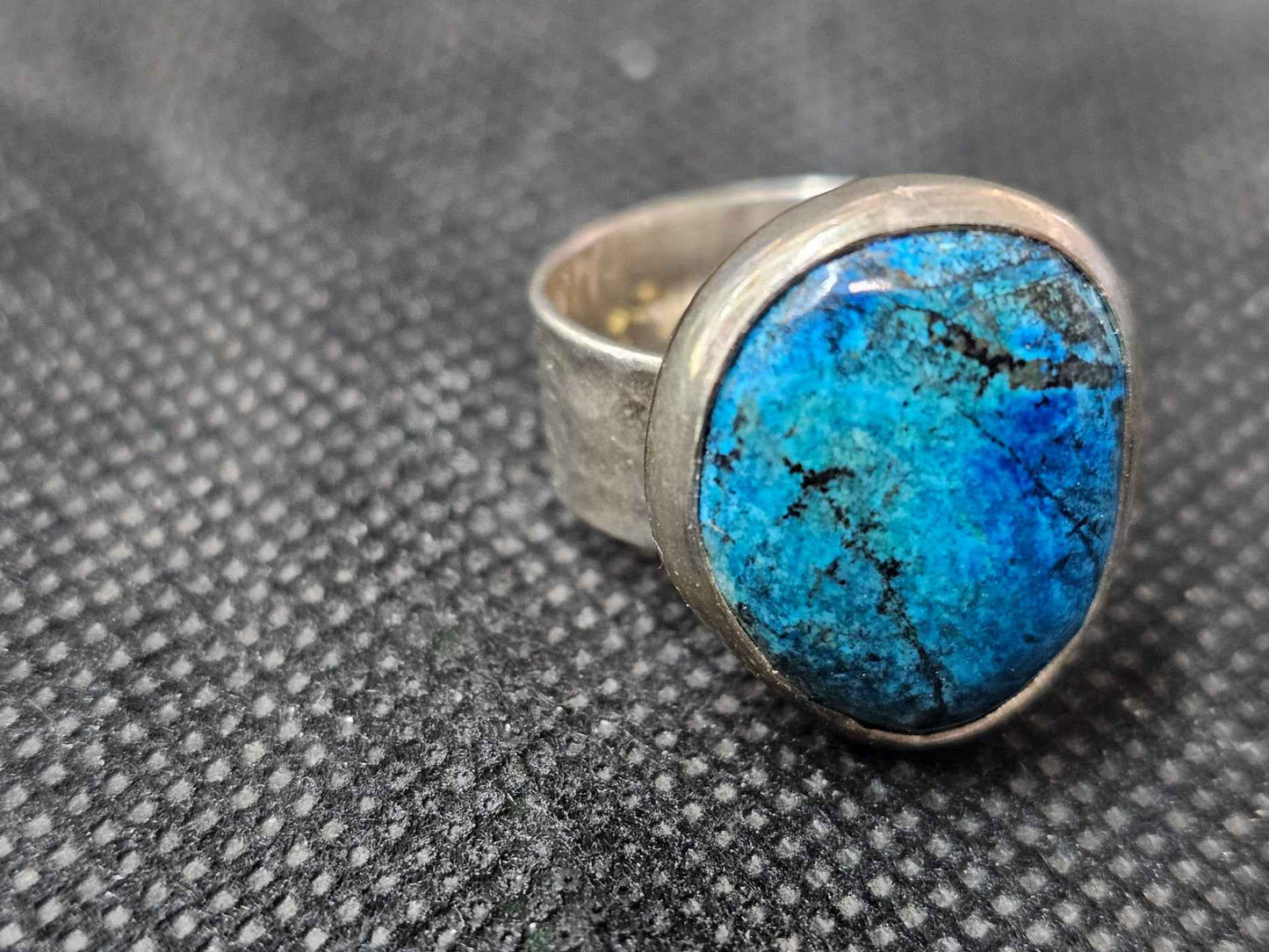 Natural Electric Blue Turquoise Silver Ring, Size 5.5 Organic Gemstone Jewelry