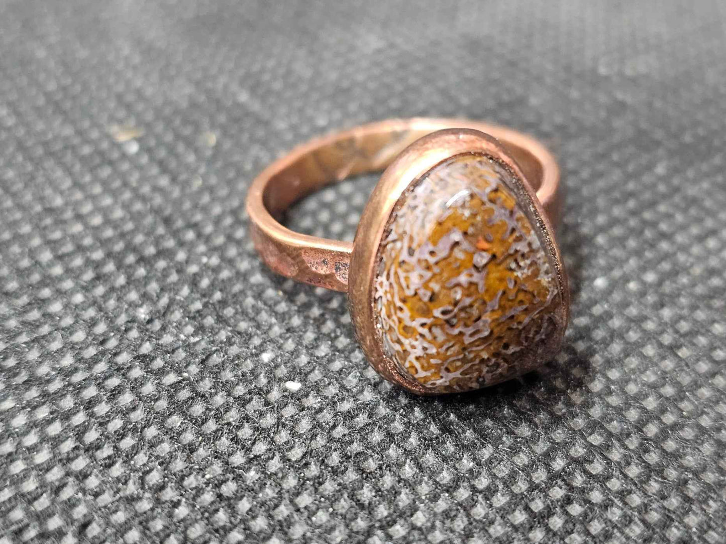 Natural Fossilized Dinosaur Bone Copper Ring, Size 7 Gemstone Jewelry