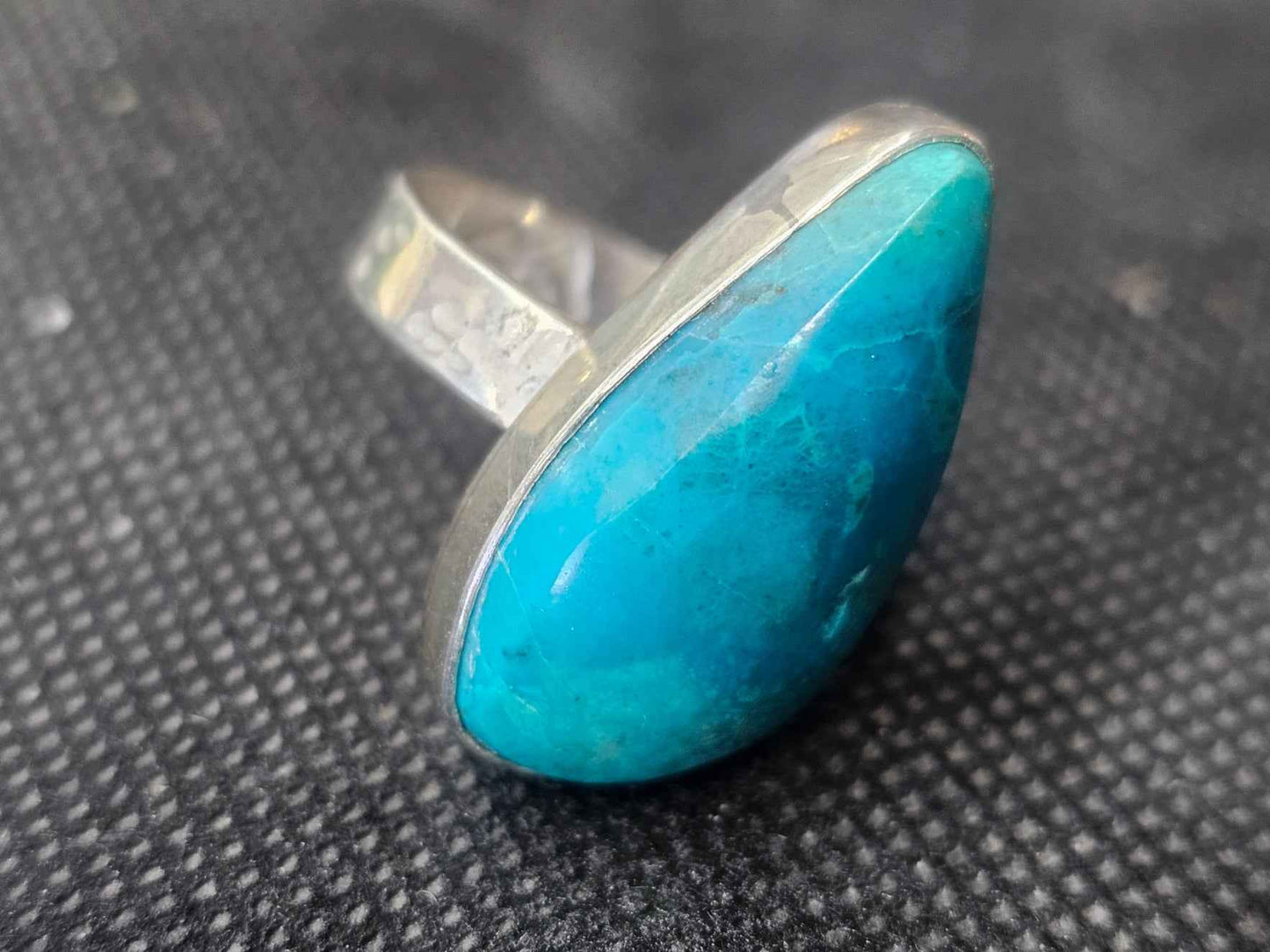 Natural Blue-Green Turquoise Silver Ring, Size 8.5 Pear Shaped Jewelry