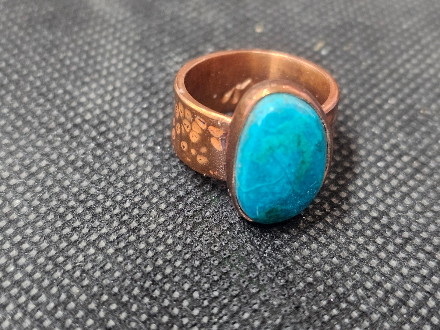 Natural Electric Blue Turquoise Copper Ring, Size 6 Wide Band Jewelry