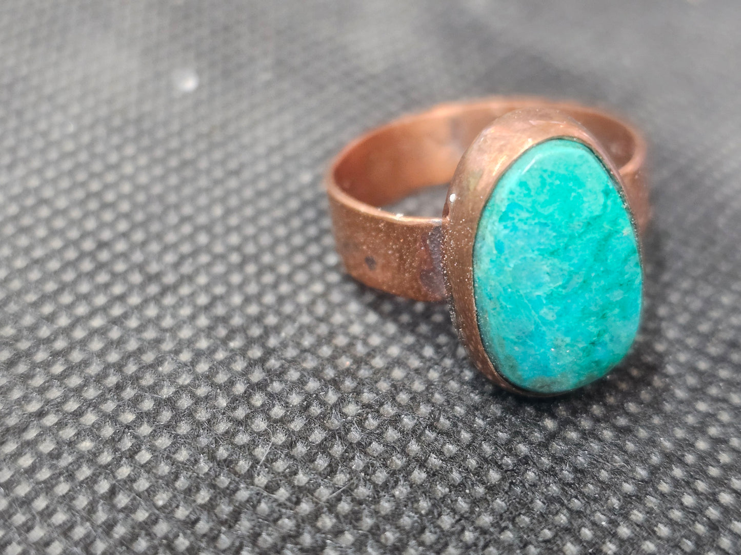 Natural Oval Blue-Green Turquoise Copper Ring, Size 8.5 Artisan Jewelry