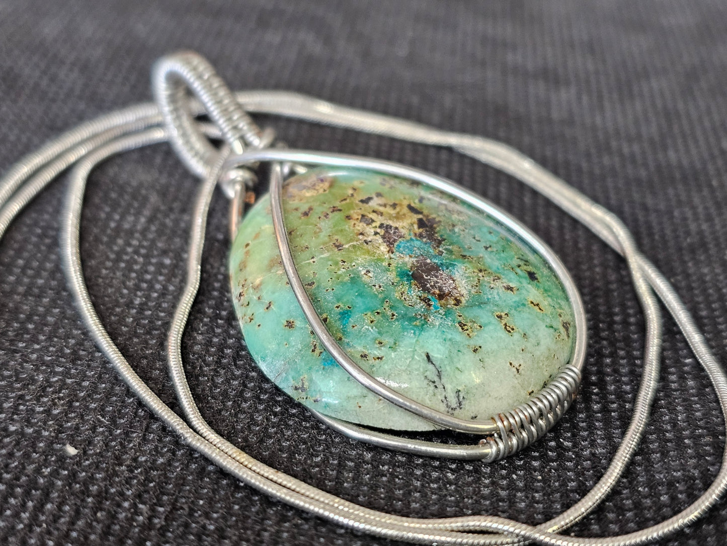 Silver Wire Wrapped Turquoise Pendant Necklace | Ghost Mountain Minerals