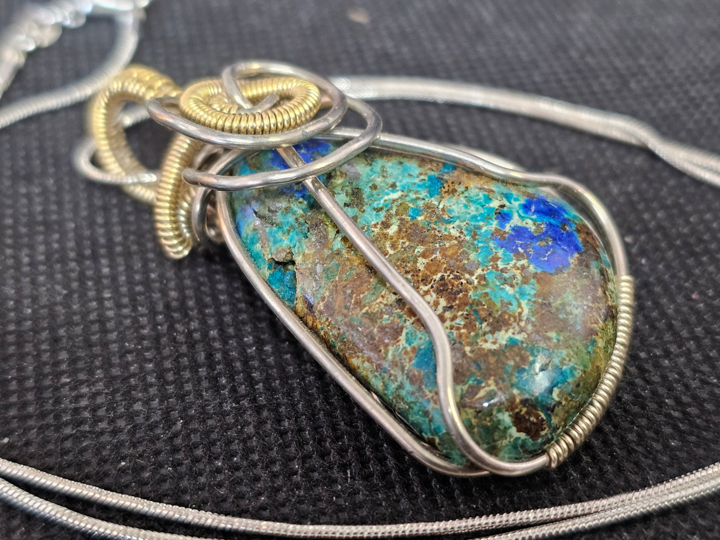 Silver & Gold Fill Wire Wrapped Turquoise Pendant | Ghost Mountain Minerals