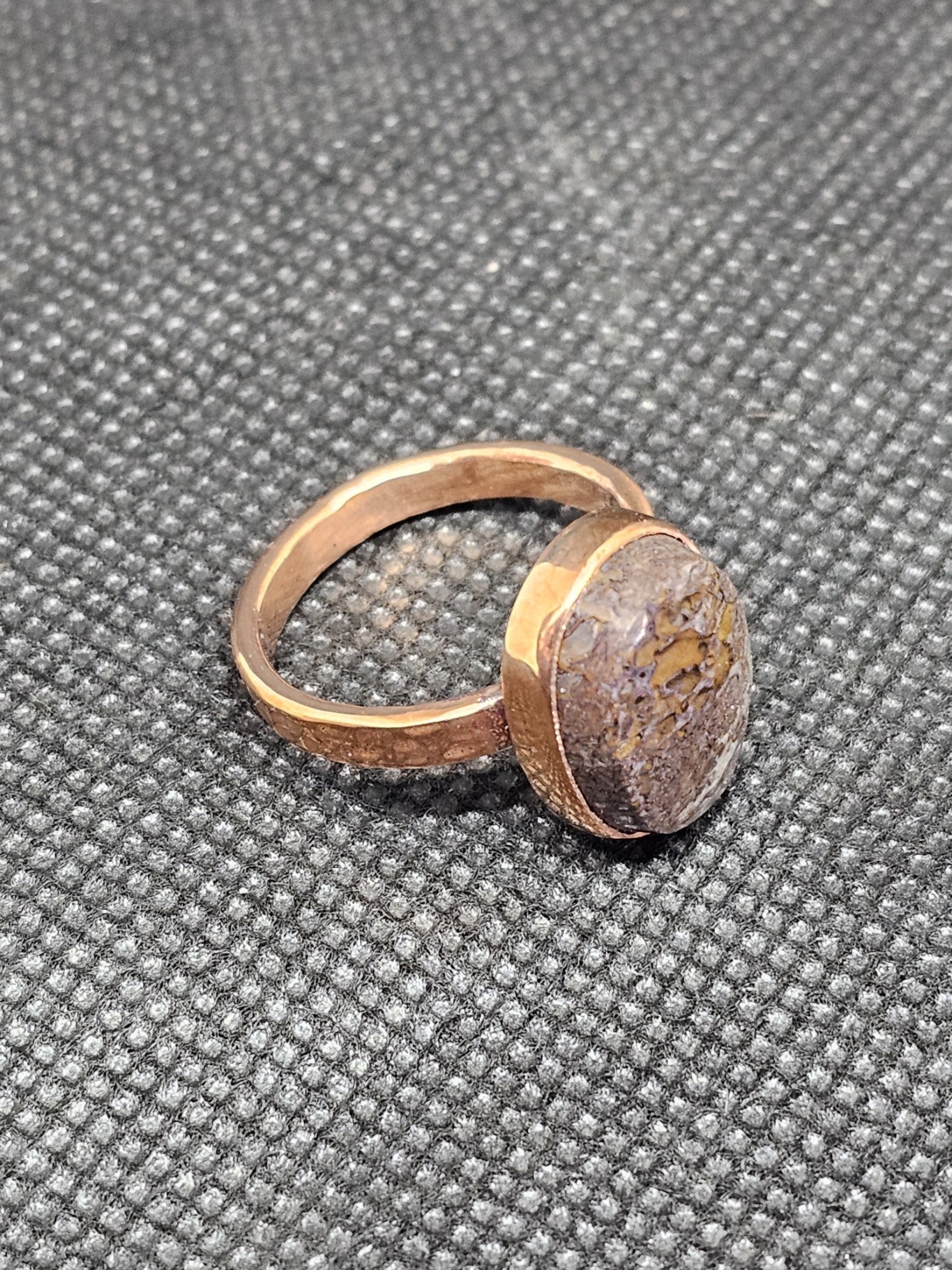 Dinosaur Bone Set in Hammered Copper Ring
