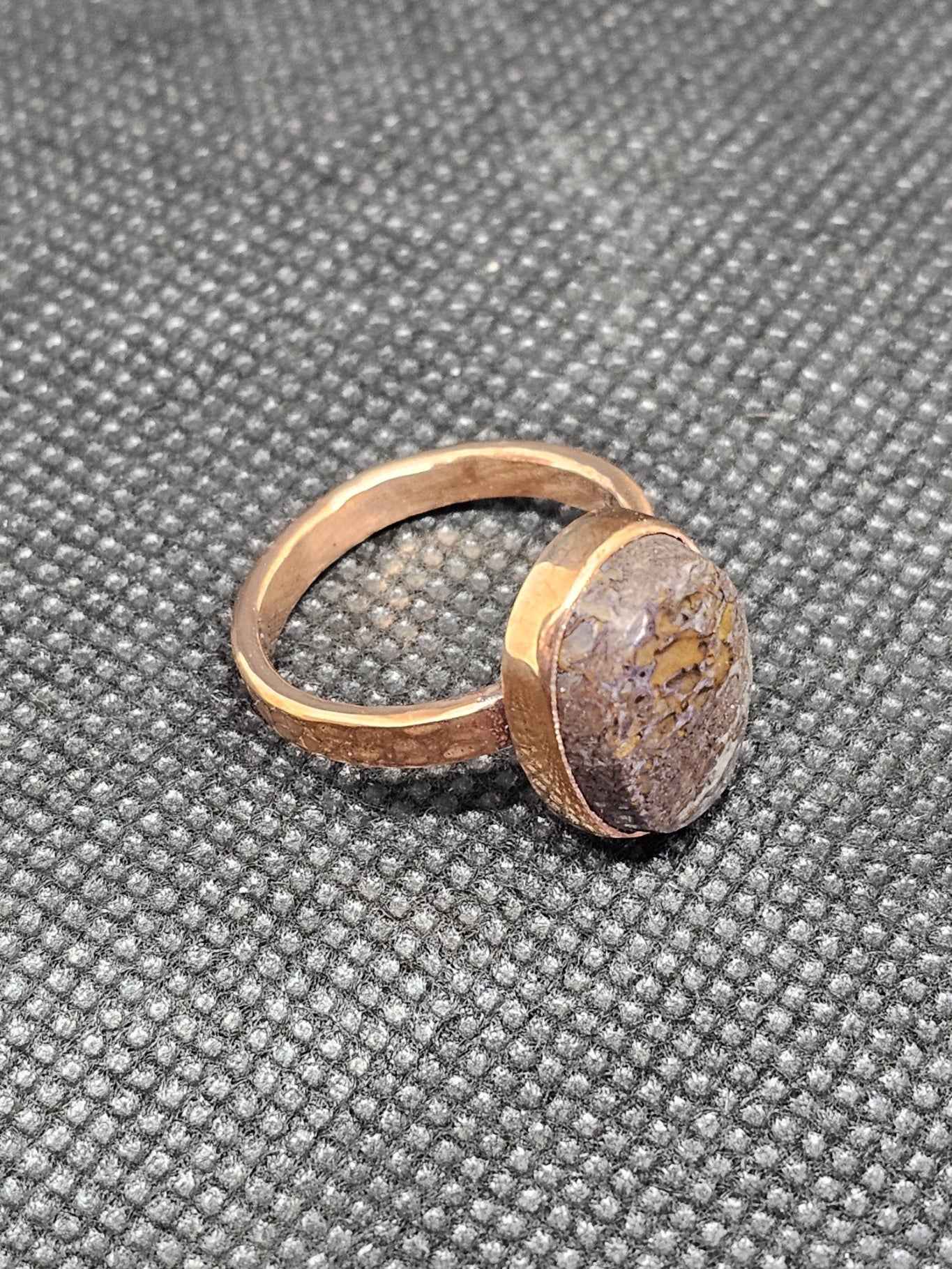 Dinosaur Bone Set in Hammered Copper Ring
