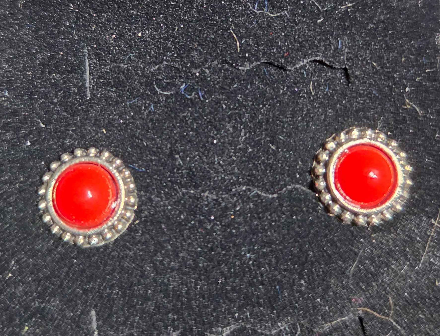 Sterling Silver Round Cabochon Red Jasper Stud Earrings