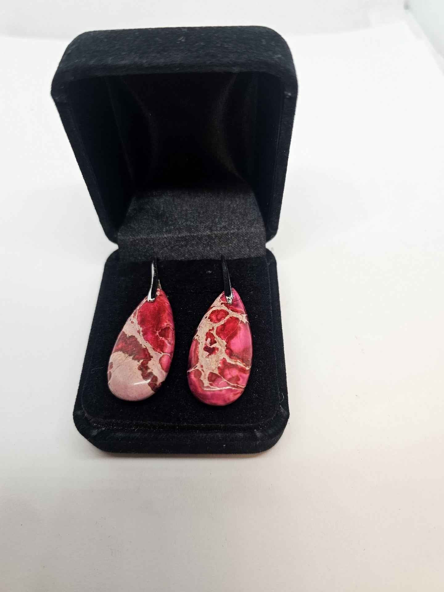 Sterling Silver Red Jasper Polished Cabochon Teardrop Earrings