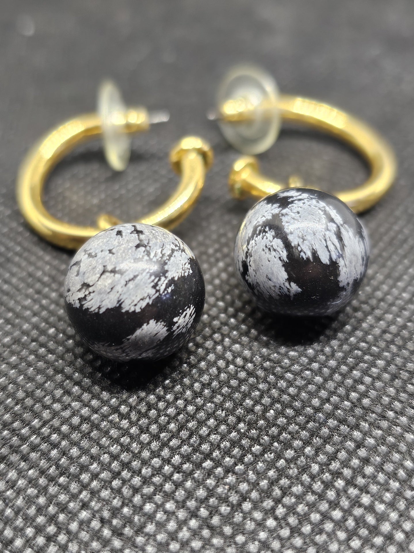 Snowflake Obsidian Polished Sphere Drop Earrings