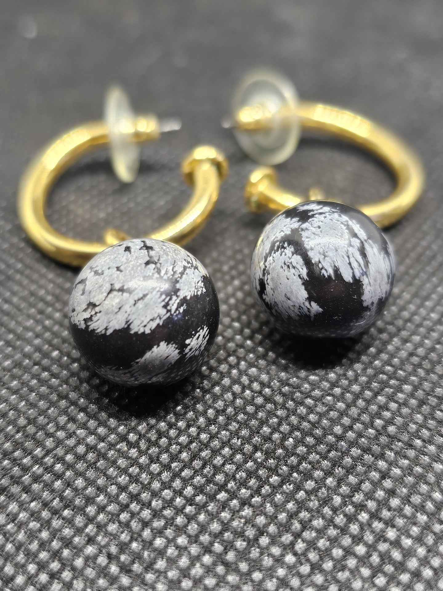 Snowflake Obsidian Polished Sphere Drop Earrings