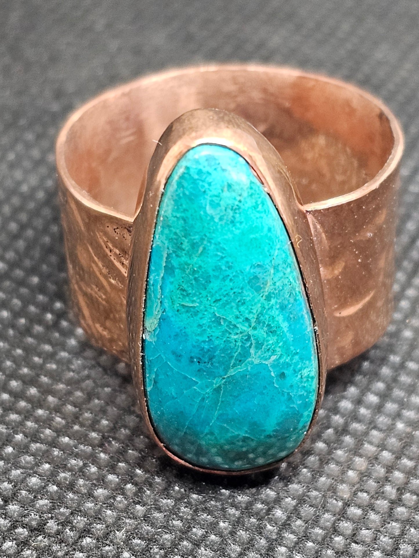 large handmade copper turquoise ring size 14