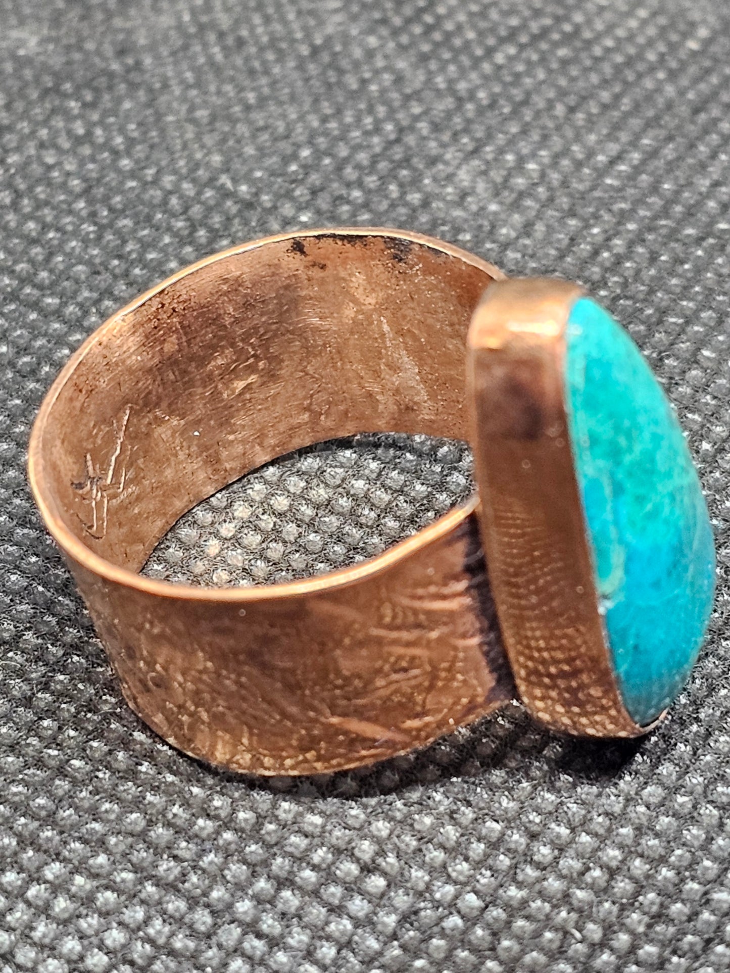 large handmade copper turquoise ring size 14