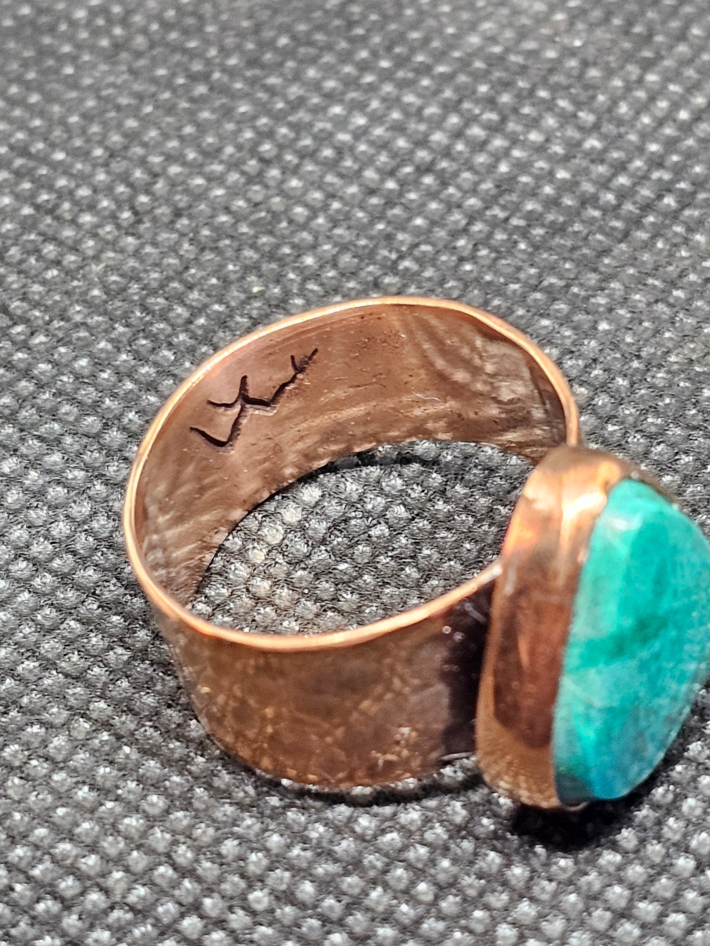 Handmade hammered copper turquoise ring size 10