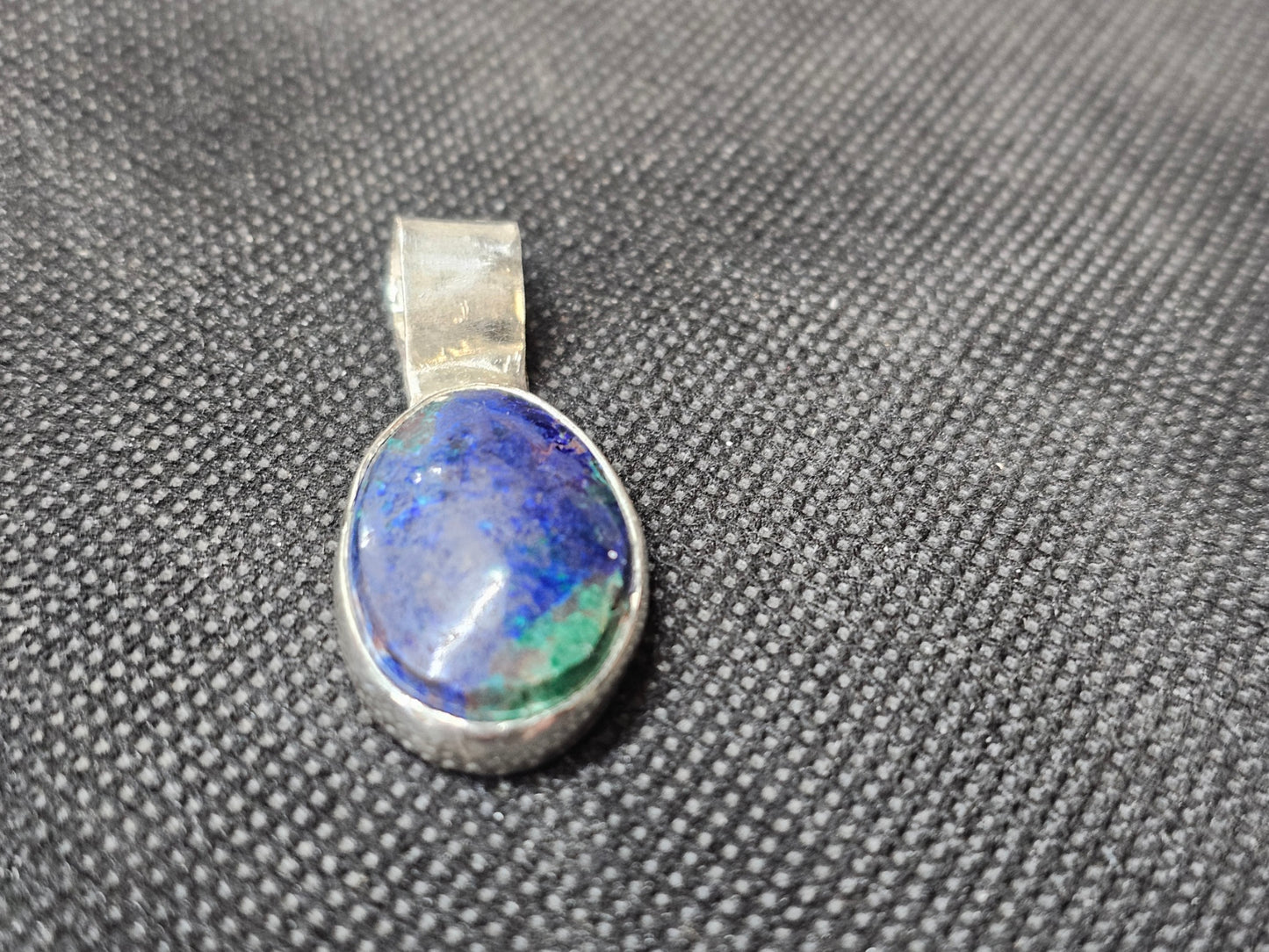 hand crafted silver azurite pendant