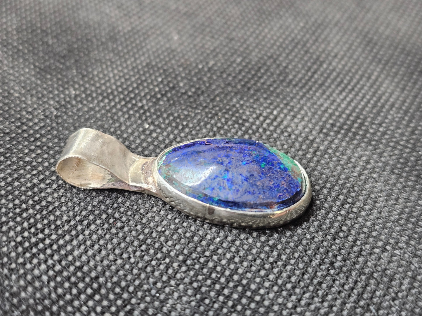 hand crafted silver azurite pendant