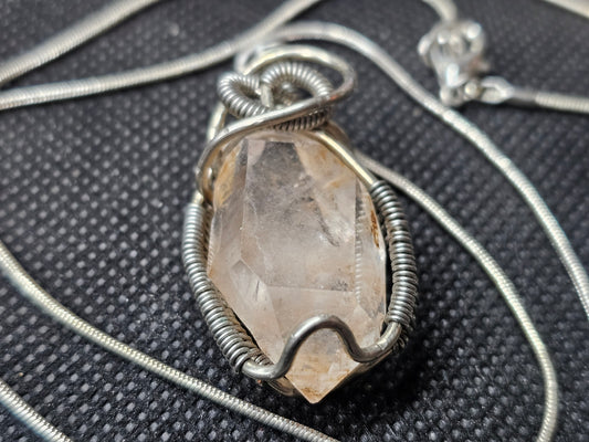 hand crafted wire wrapped in silver crystal pendant with silver chain 22 inches