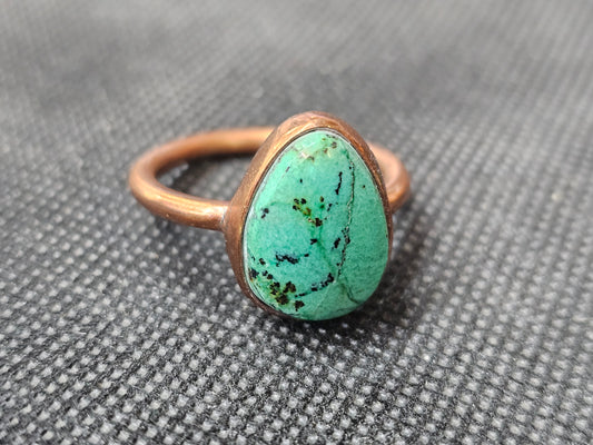 Handmade copper turquoise ring size 11