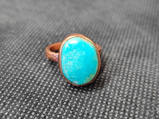 Custom Turquoise Copper Ring, Size 7 Handcrafted Oval Cabochon Statement Ring