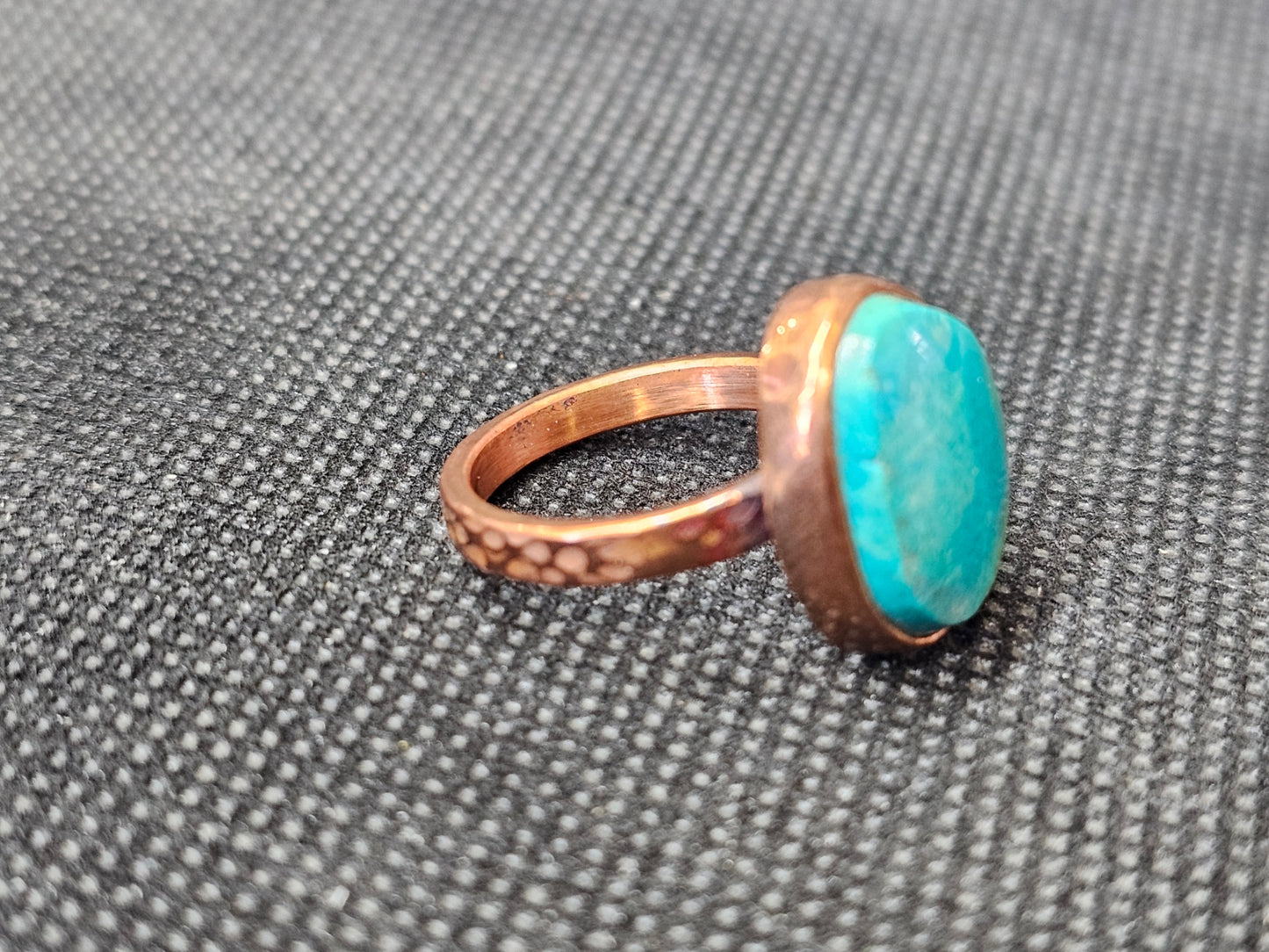 Custom Turquoise Copper Ring, Size 7 Handcrafted Oval Cabochon Statement Ring