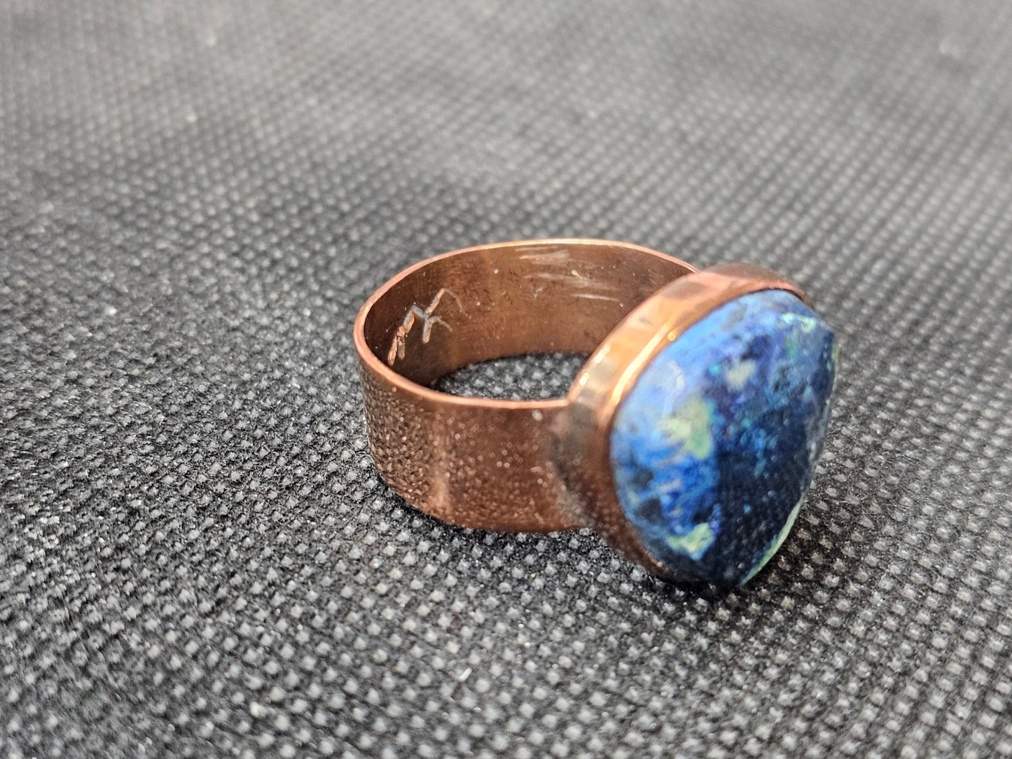 Custom Azurite Malachite Copper Ring, Size 12 Handcrafted Shield Statement Ring