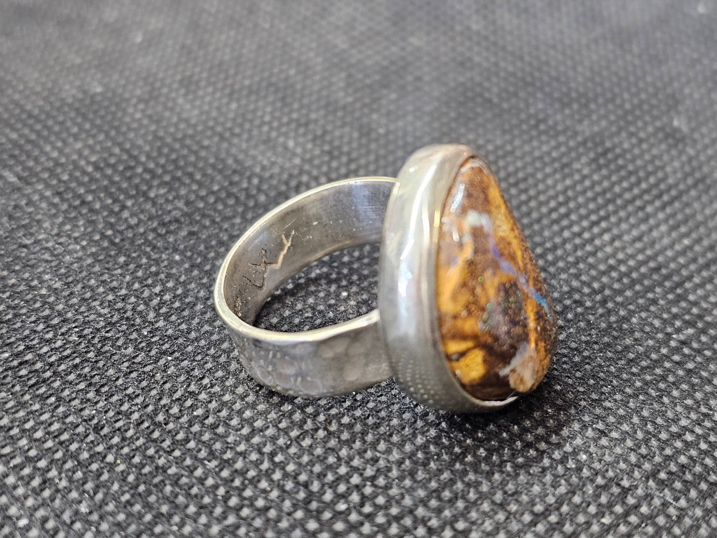 Custom Australian Boulder Opal Silver Ring, Size 9.5 Handcrafted Freeform Statement Ring