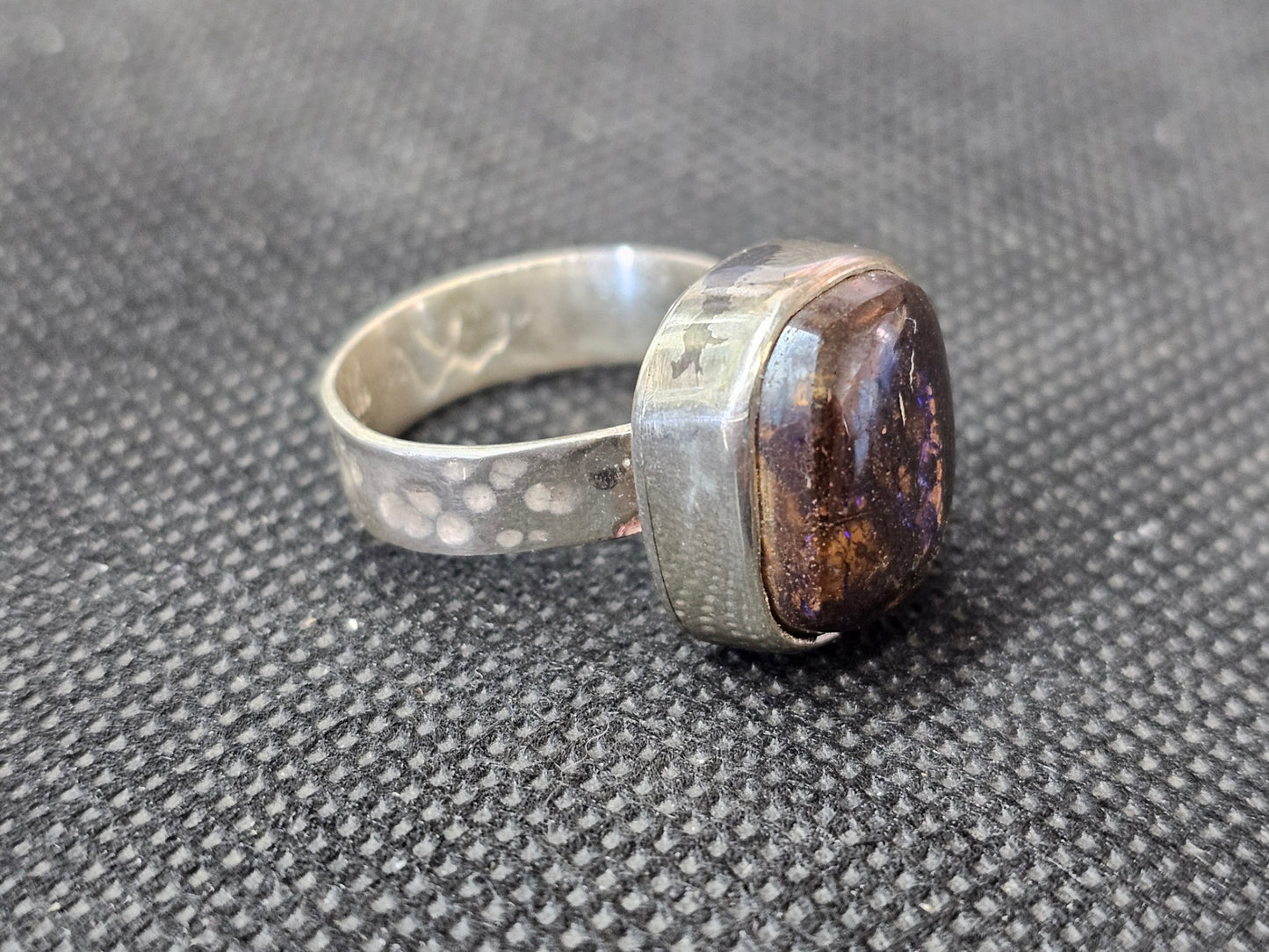 Custom Boulder Opal Silver Statement Ring, Size 9 Handcrafted Cushion Cut Opal Ring