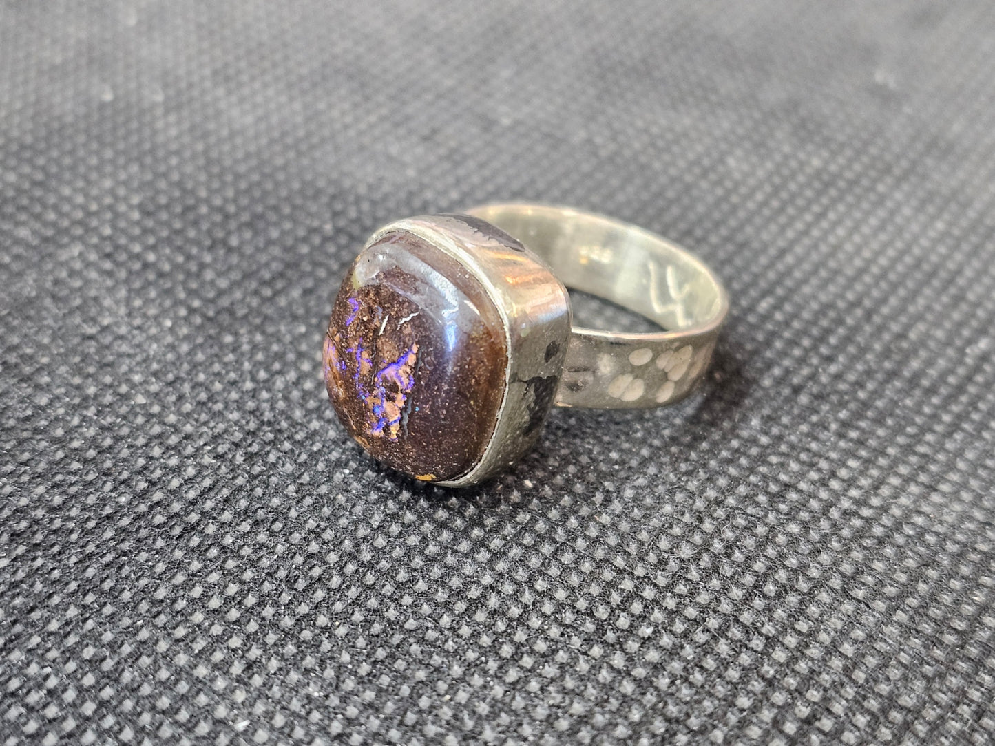 Custom Boulder Opal Silver Statement Ring, Size 9 Handcrafted Cushion Cut Opal Ring