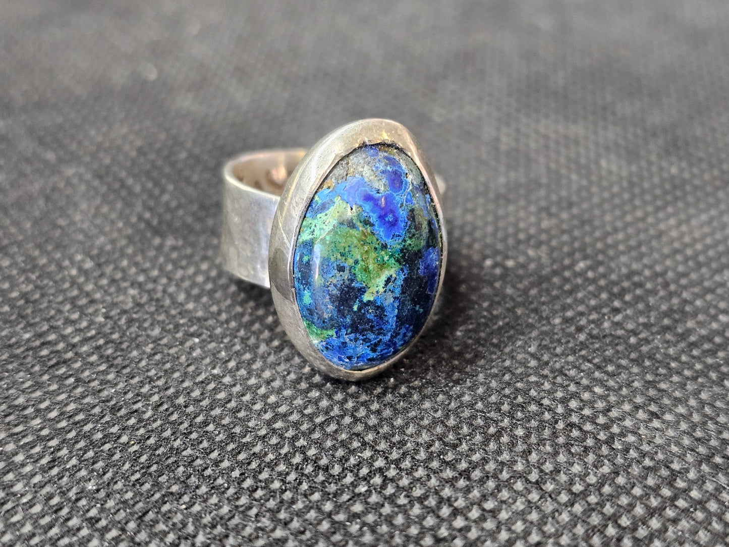 Custom Azurite Malachite Silver Statement Ring, Size 7 Handcrafted Oval Crystal Ring
