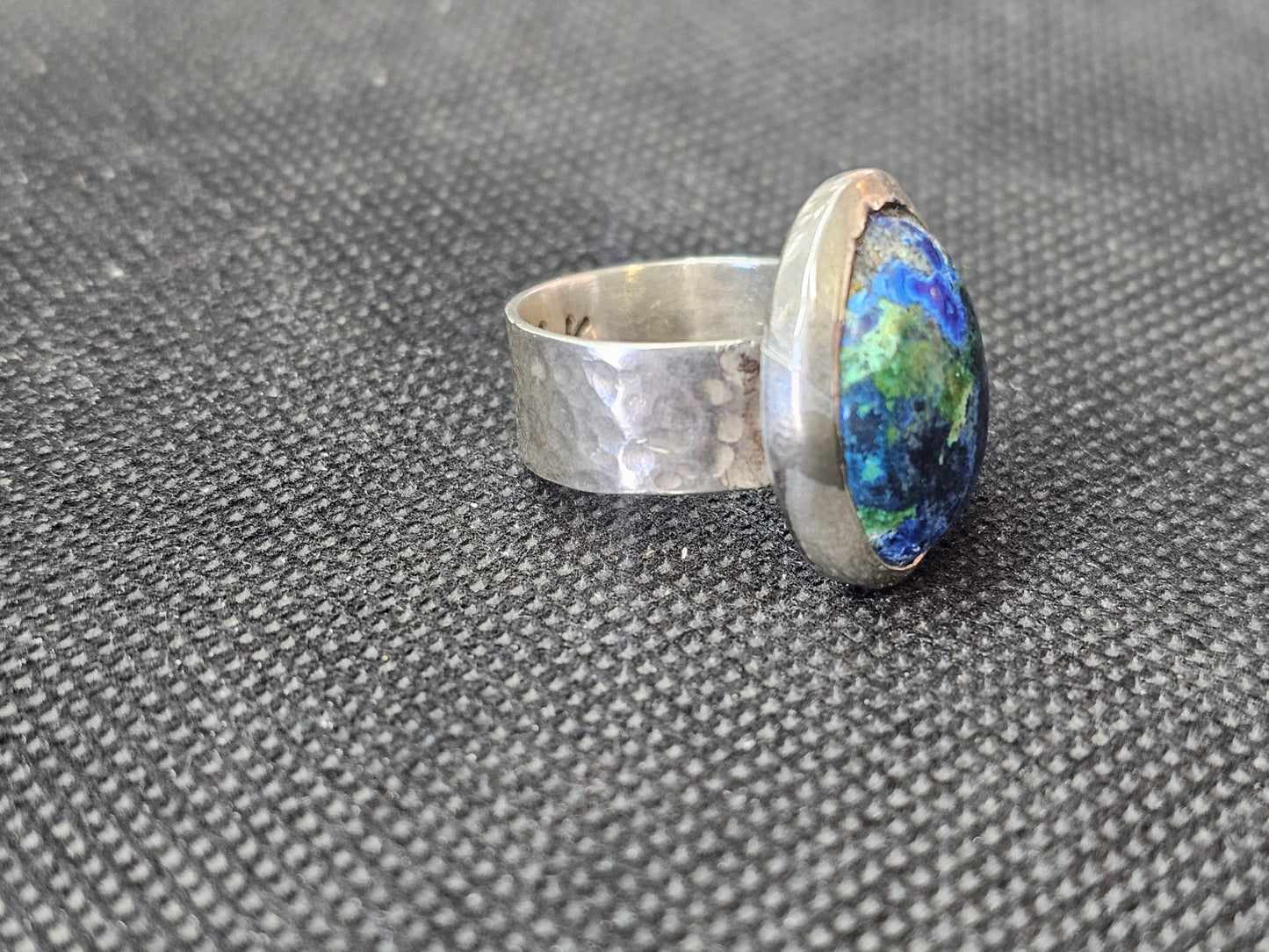 Custom Azurite Malachite Silver Statement Ring, Size 7 Handcrafted Oval Crystal Ring