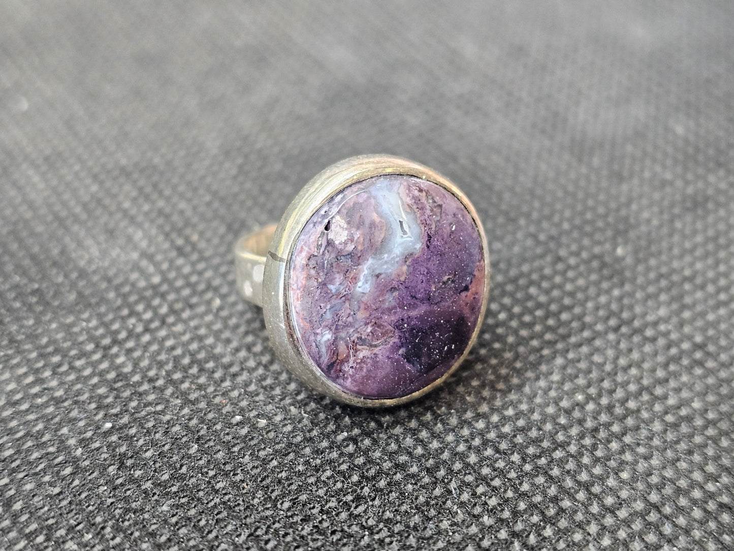 Custom Utah Tiffany Stone Silver Ring, Size 5.5 Handcrafted Round Statement Ring